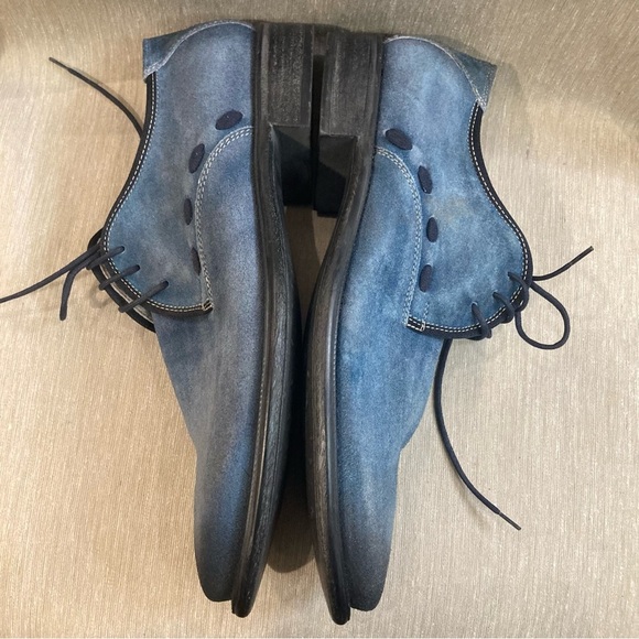 BACCO BUCCI Sz 9 Suede  Denim Look Lace Up Oxfords Made in Italy Wingtip Shoes - Picture 7 of 10
